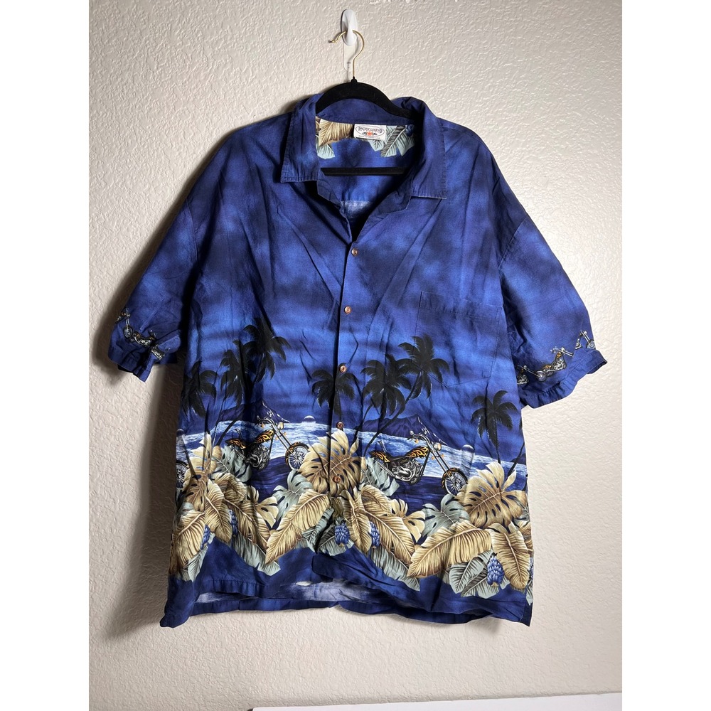 Pacific Legend Made In‎ Hawaii Motorcycle Palm Tree Aloha Shirt